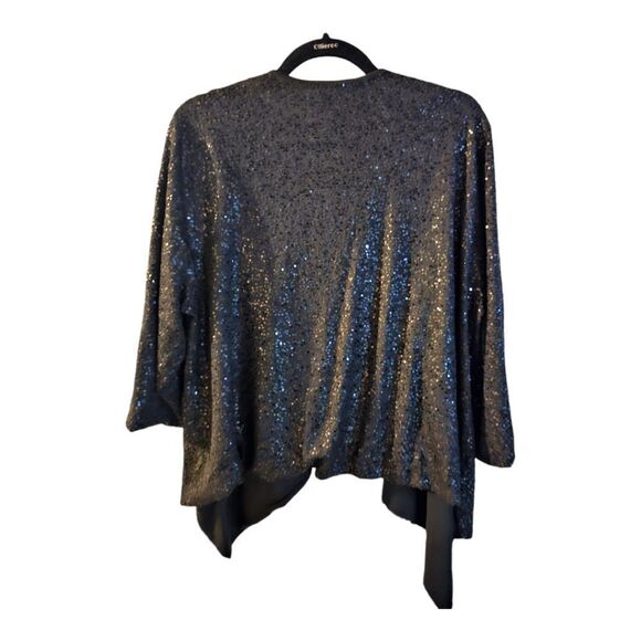 SOLD!! EILEEN FISHER Black Sequin Silk Knit Open Drape Jacket Cardigan - Size 2X - Picture 2 of 7